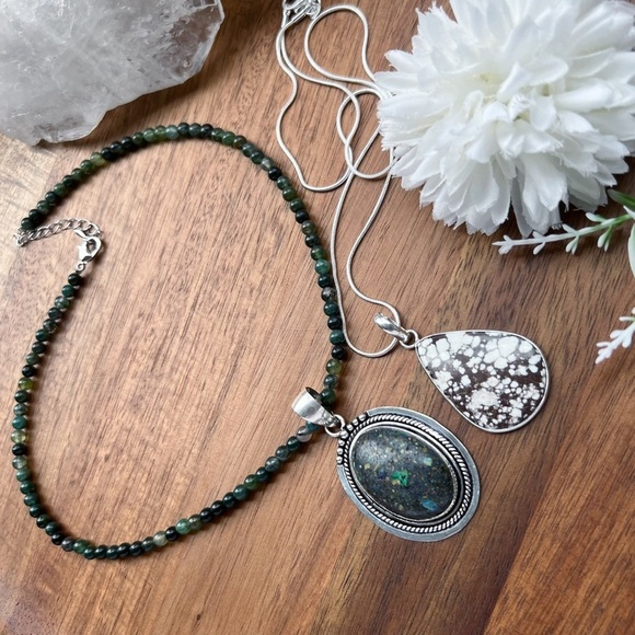 ⚡️LOT⚡️ Solid 925 Pendants Chrysocolla Wild Horse Agate Gemstone Necklace Chain - Picture 6 of 11